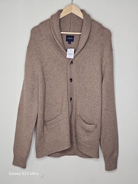 J. Crew Men’s Shawl Collar Buttons Pockets Cardigan - Taupe Brown L